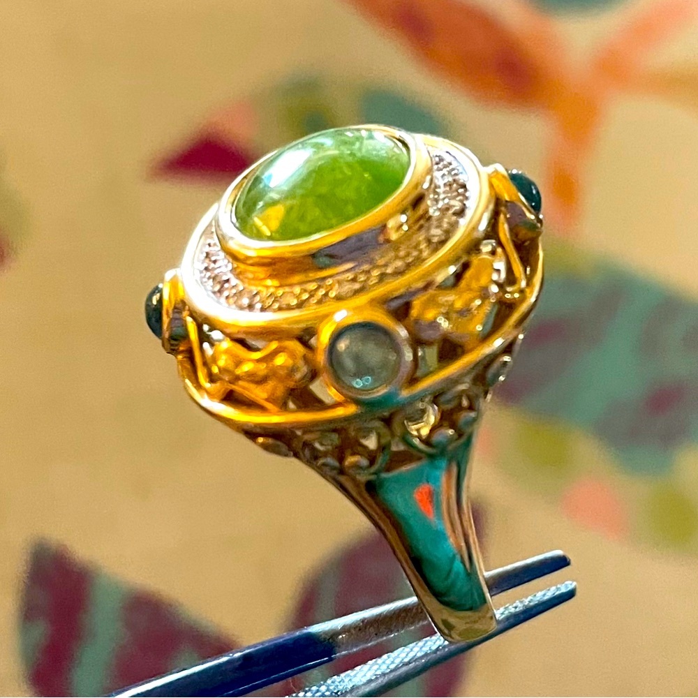 Jade, diamond & aquamarine 14K gold ring: my lucky casino ring!